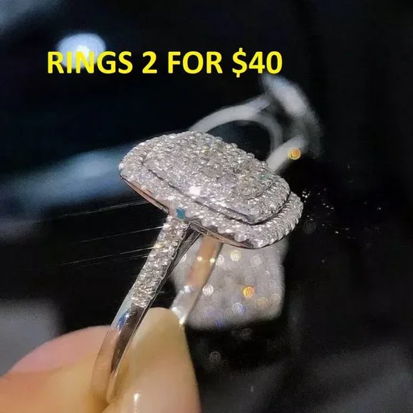 CURVED SQUARE SILVER DIAMOND BRIDAL RING - Picture 2 of 5